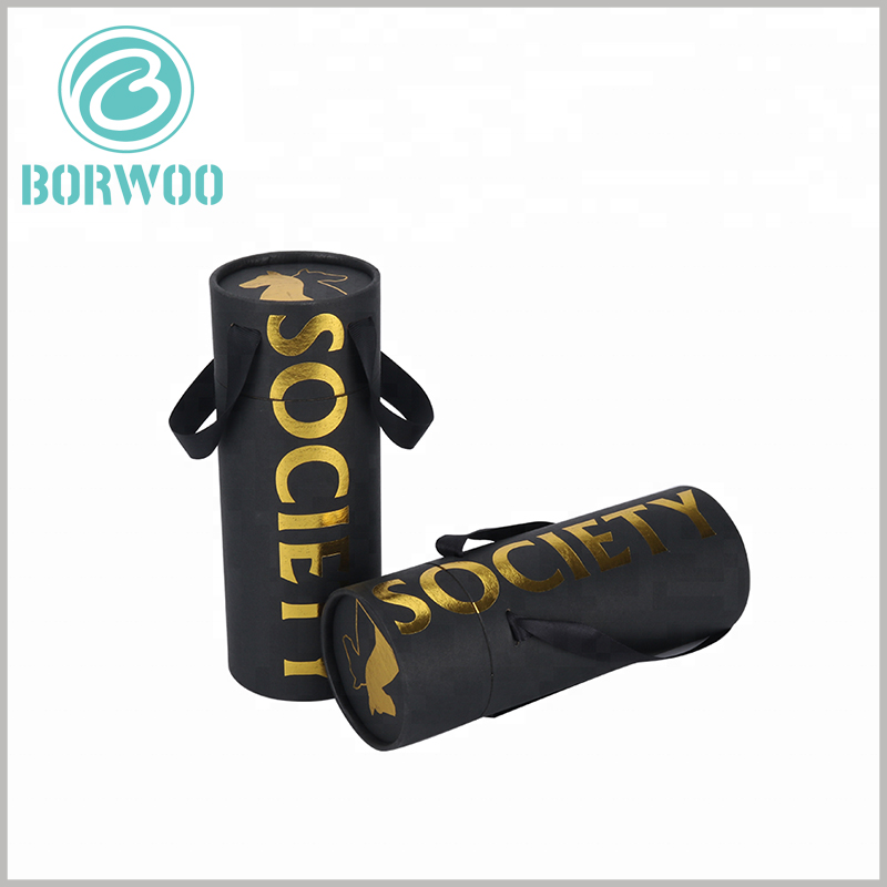 Custom Black paper tube packaging with bronzing logo wholesale.