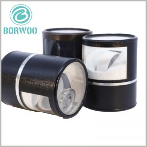Custom Black paper tube watch packaging boxes with windows.1mm thick tube decorated by black leather simulation paper, Enhanced the high-end and luxury of packaging