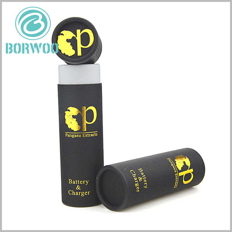 Custom Black paper tubes for charging cable packaging boxes.Black small diameter cardboard tube with bronzing printing