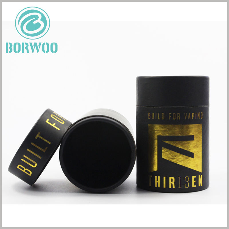 Custom Black round packaging boxes with lids for vape.400g high density black cardboard forming both inner and outer tube.