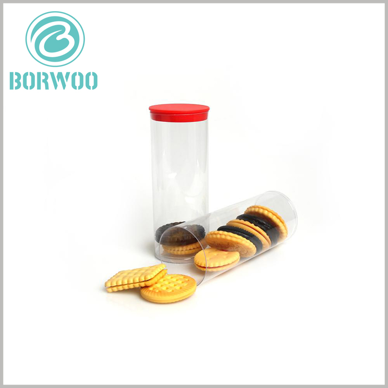 Custom Clear plastic tube packaging for biscuits.Label paper on the surface of the package to promote products and brands with specific information