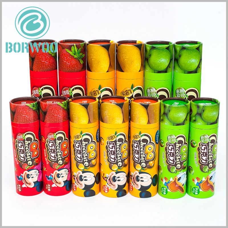 Custom Creative cardboard tube boxes packaging for chocolate.Chocolate tube packaging has a variety of pattern designs and color schemes to improve the visual effect of packaging.