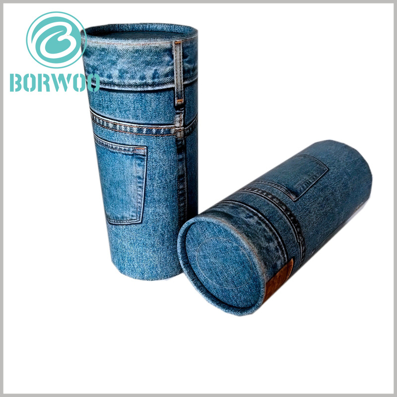 Custom Creative round cardboard tubes packaging for jeans.The pattern itself shows a rolled jeans,letting people see and understand very easily what it’s about