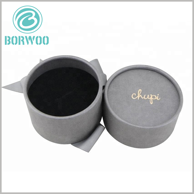 Custom Grey cardboard tube rings boxes packaging with bronzing printing.