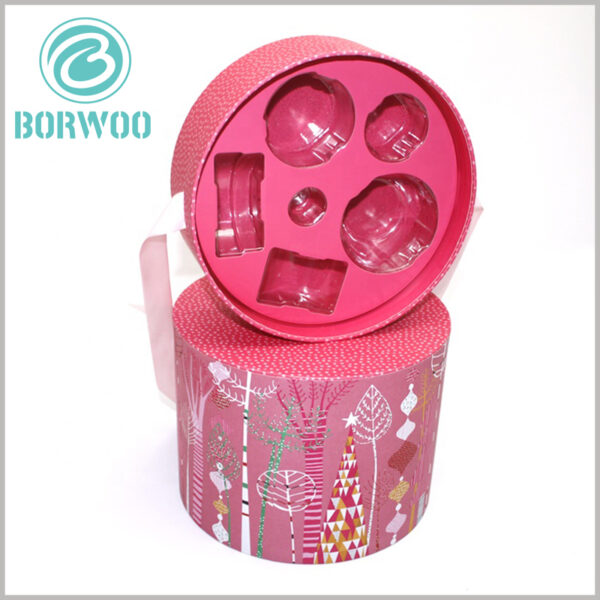 Custom Large diameter cardboard tube packaging Boxes with blister insert.The bottom cover of the package has a fixed pink gift band, which can play a role in decorating the product and increasing the value of the product.
