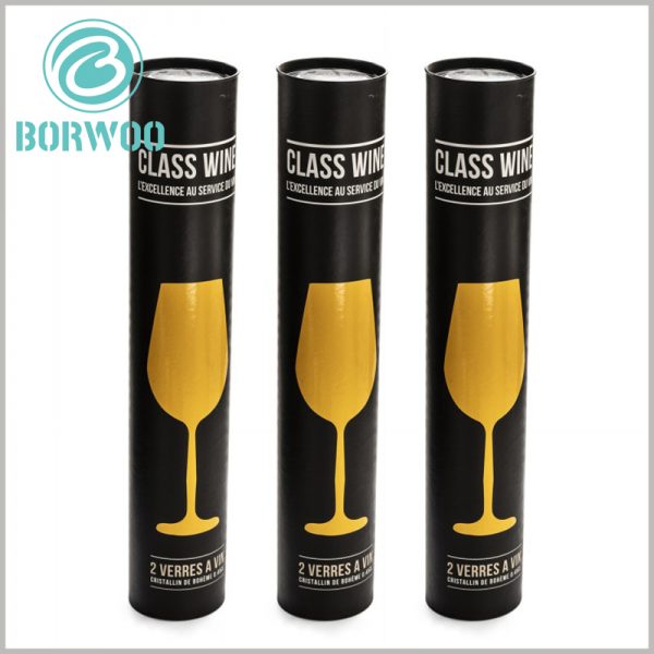 Custom Long cardboard tubes for wine glass packaging.This tube packaging box is made of 350g grey cardboard forming into 1.5mm thickness long tube.