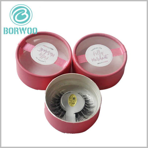 Custom Pink cardboard tube eyelash packaging boxes with windows.This tube box is made of 350g SBS single cardboard,The packaging tube is durable and not easily damaged