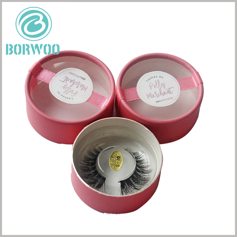 Custom Pink cardboard tube eyelash packaging boxes with windows.This tube box is made of 350g SBS single cardboard,The packaging tube is durable and not easily damaged