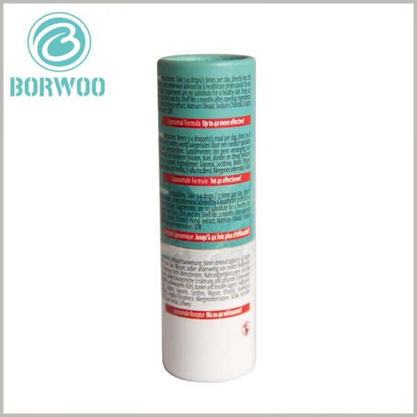 Custom Printed paper tube boxes for CBD essential oil packaging.The slogan and detailed product information can be printed on the surface of the paper tube to stimulate consumers' desire to purchase products.