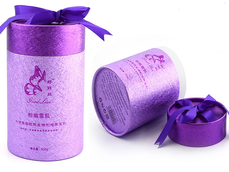 Custom Purple Cosmetics round cardboard boxes for skin care,the cosmetic products packaging with logo