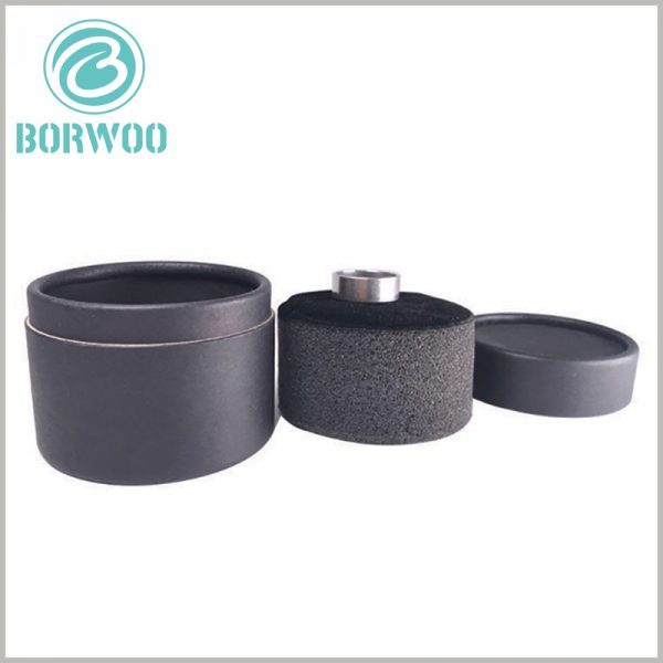 Custom black cardboard tube jewelry boxes with insert for rings packaging.The inside of the paper tube has EVA laminated with black natural goose down cloth as an insert to protect the interior of the jewelry and beautiful packaging.