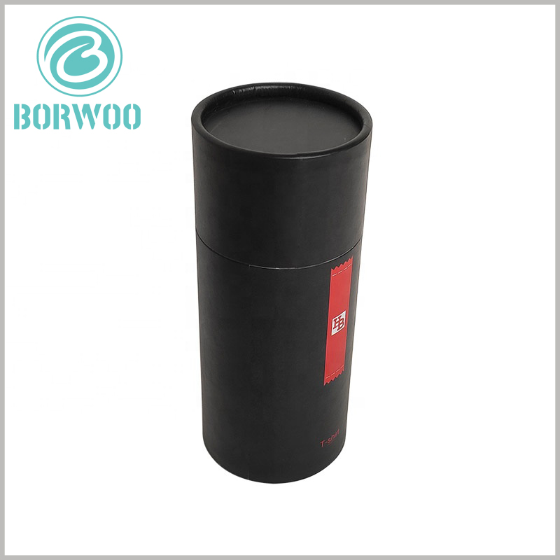 Custom black cardboard tube packaging for t shirt.High-quality ink printing technology improves the quality and visual effect of packaging.