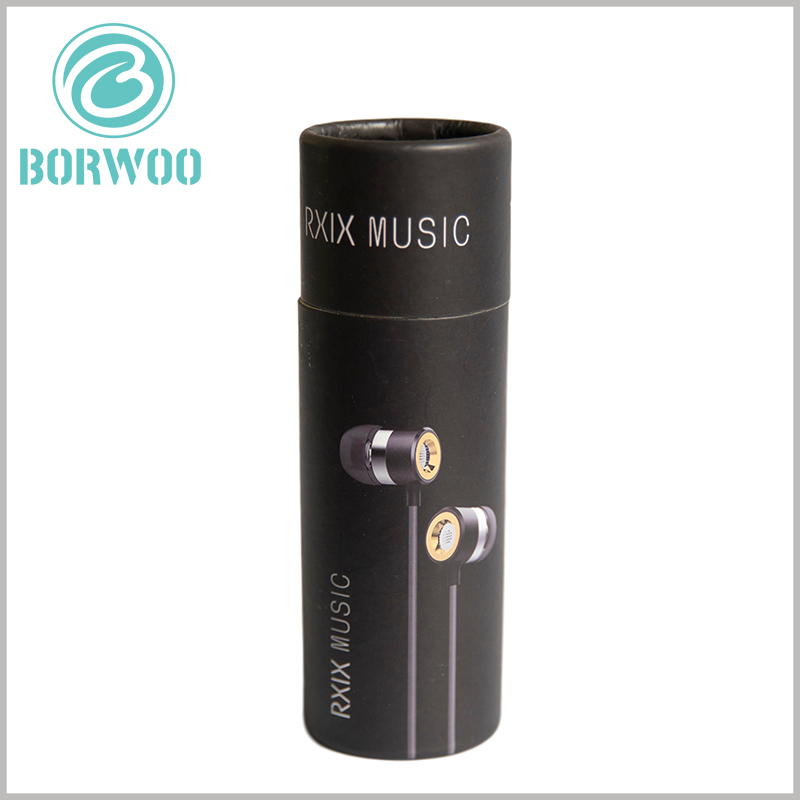 Custom black cardboard tubes for headphones packaging.packaging is robust, refined and good-looking