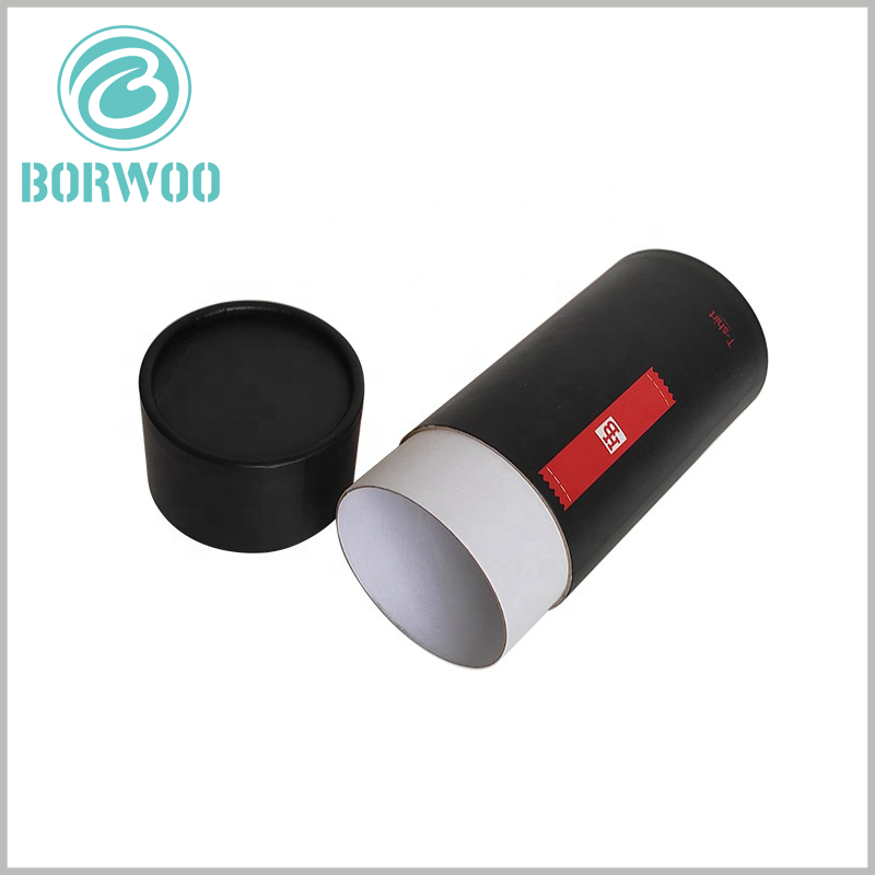 Custom cardboard tube boxes with lids for t shirt packaging.This tube package is composed of 350g gray cardboard and is the main material of the paper tube.