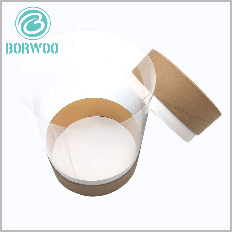Custom clear round tube packaging boxes with kraft paper lids.If you want to reflect specific product information and brand information, you can print specific content on the paper tube cover.