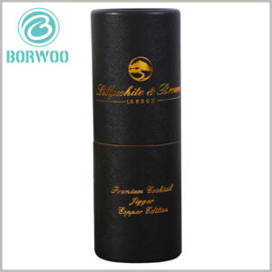 luxury black cardboard tube packaging with bronzing.Tell us the specific requirements of your customized packaging, including the choice of materials, packaging size and printing process.