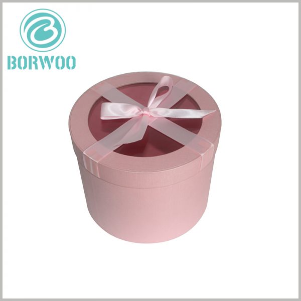 Custom pink cardboard round tubes gift packaging with window.It is made of high end 350g grey cardboard forming into 1.5mm inner and outer tubes