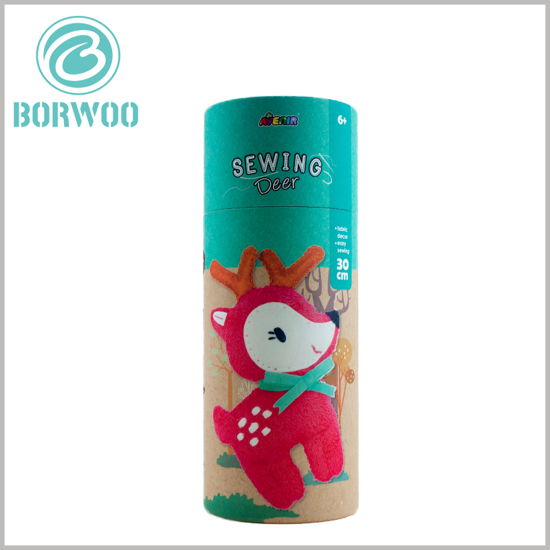 Custom Large cardboard tube packaging boxes for toys products.Printing the style of the flannel deer toy on the surface of the packaging box is attractive to children.