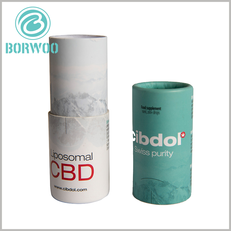 Custom small paper tube for CBD essential oil packaging boxes.The main material for the tube is 400g SBS, forming a good tube and 157g chrome paper as base for printing on the surface.