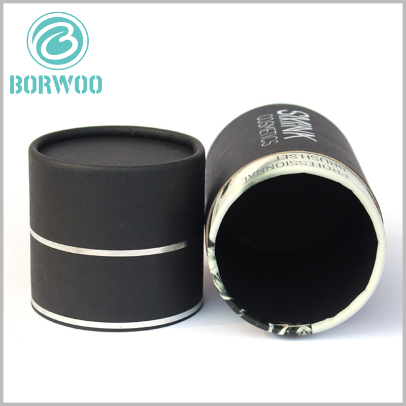 Elegant black paper tube packaging boxes with printing.High quality packaging can reflect product value.