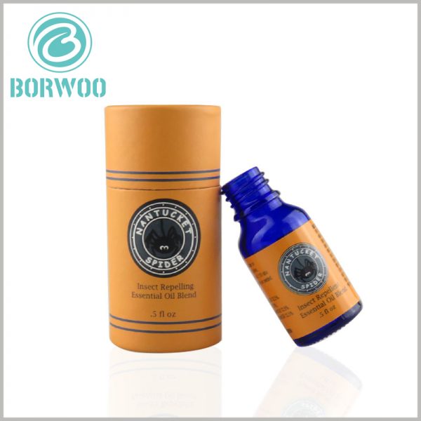 Exquisite Small cardboard tube boxes for 5 oz essential oil packaging.On the exhibition model, the design of printing is identical of that of the label on the bottle inside
