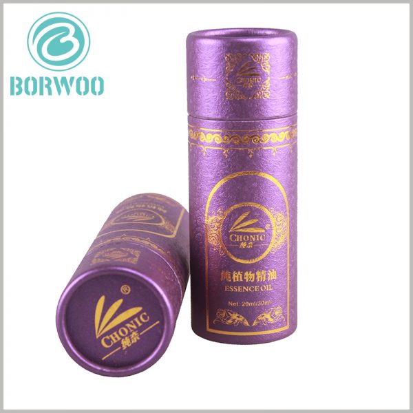 Exquisite small round boxes packaging for essential oil.This tube box is made of good material: 300g SBS cardboard and purple paper