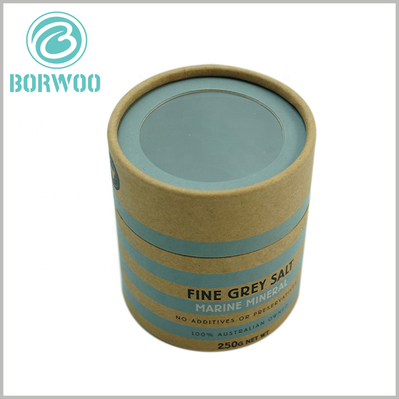 Food grade cardboard tube salt packaging with windows wholesale.Brown kraft paper tube wraps printable content to enhance package specificity