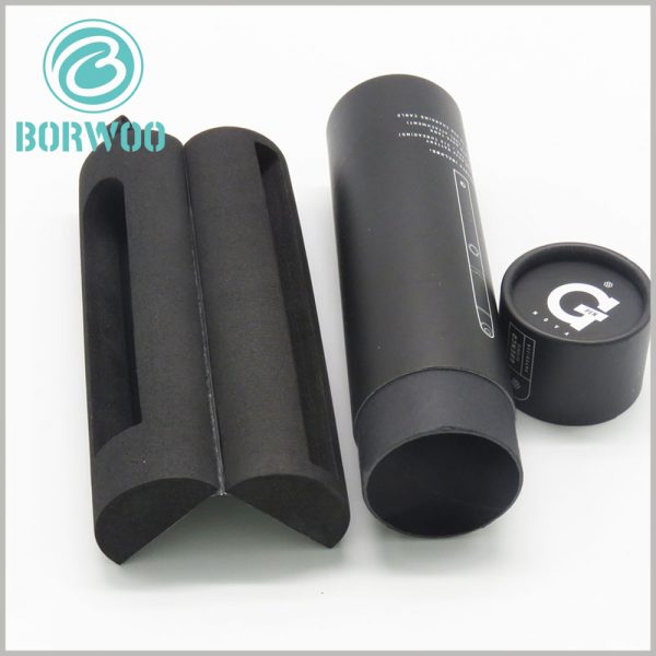 High quality black small paper tube packaging for vape pen.On the lid, a black ribbon is set to facilitate the opening