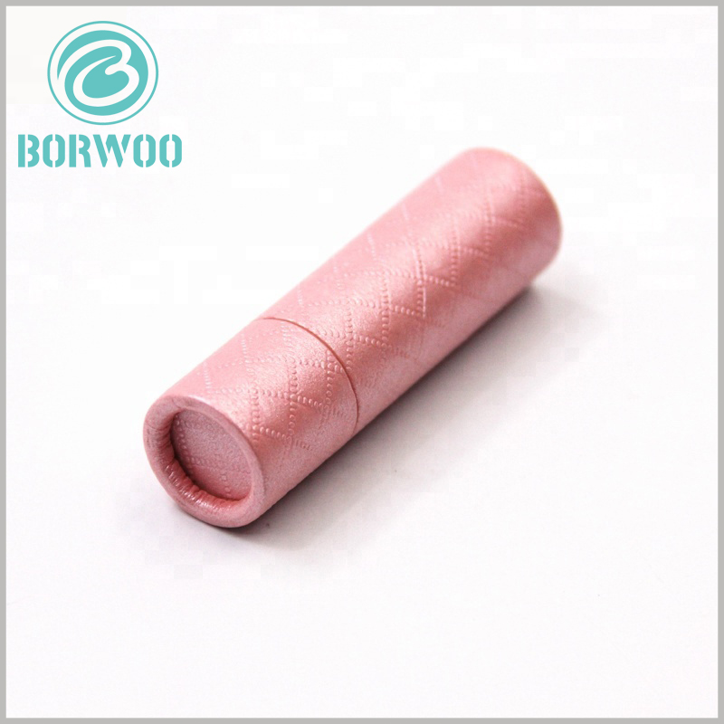 Imitation cloth creative paper tube for lipstick boxes.Cute pink as a packaging theme.