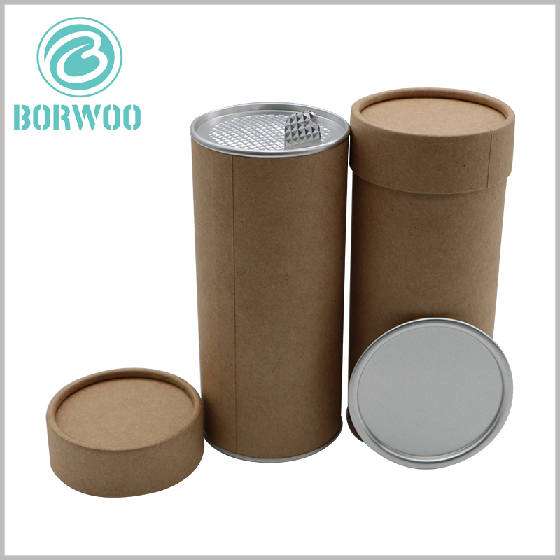 Kraft food grade paper tube packaging wholesale. There is a paper lid on the top of the customized food tube packaging, which can effectively seal the product again.