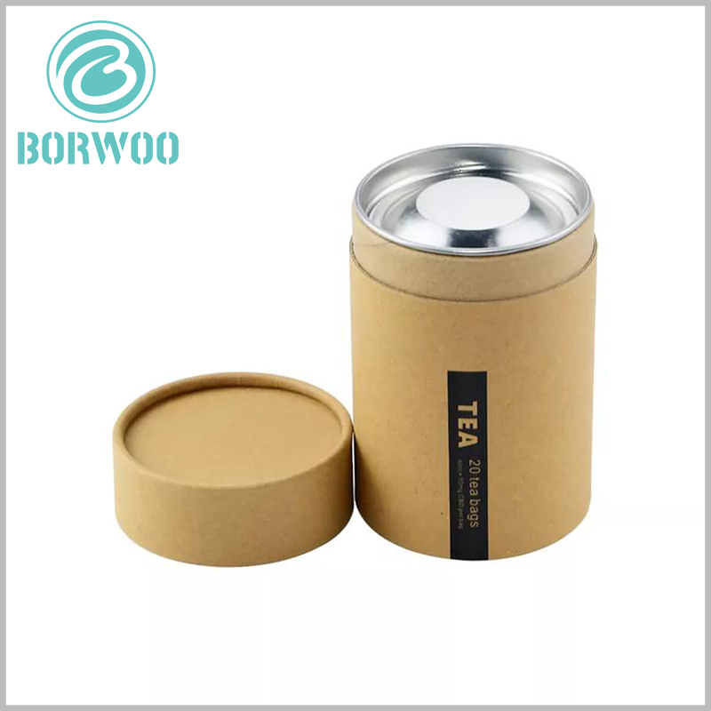 Kraft paper tube food packaging with inner iron cover