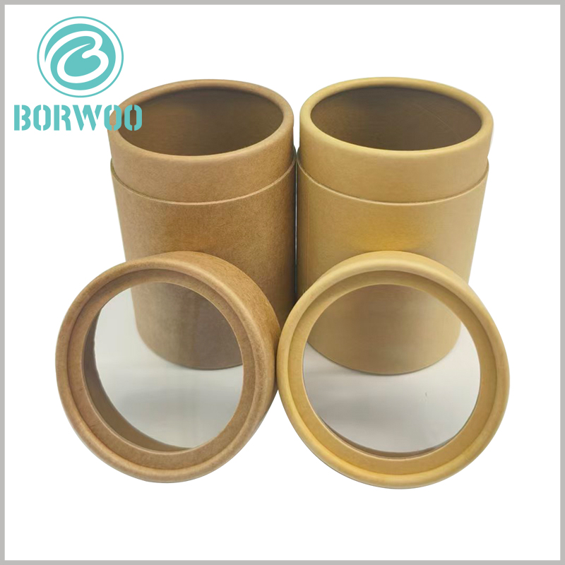 Kraft paper tube packaging with PLA (biodegradable) windows