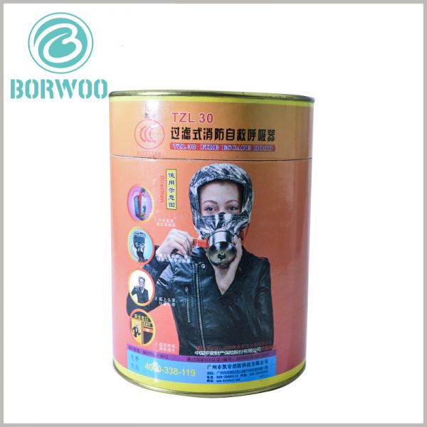 Large diameter cardboard tube packaging for respirator mask boxes.Printing a gas mask on the front of a paper tube is the best publicity for the product