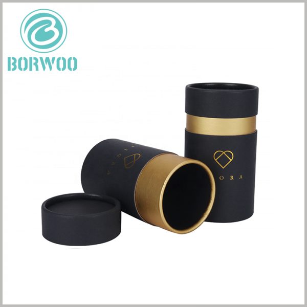Luxury Black cardboard tube packaging for cosmetics boxes.Simple packaging design, in line with the design concept of well-known brands