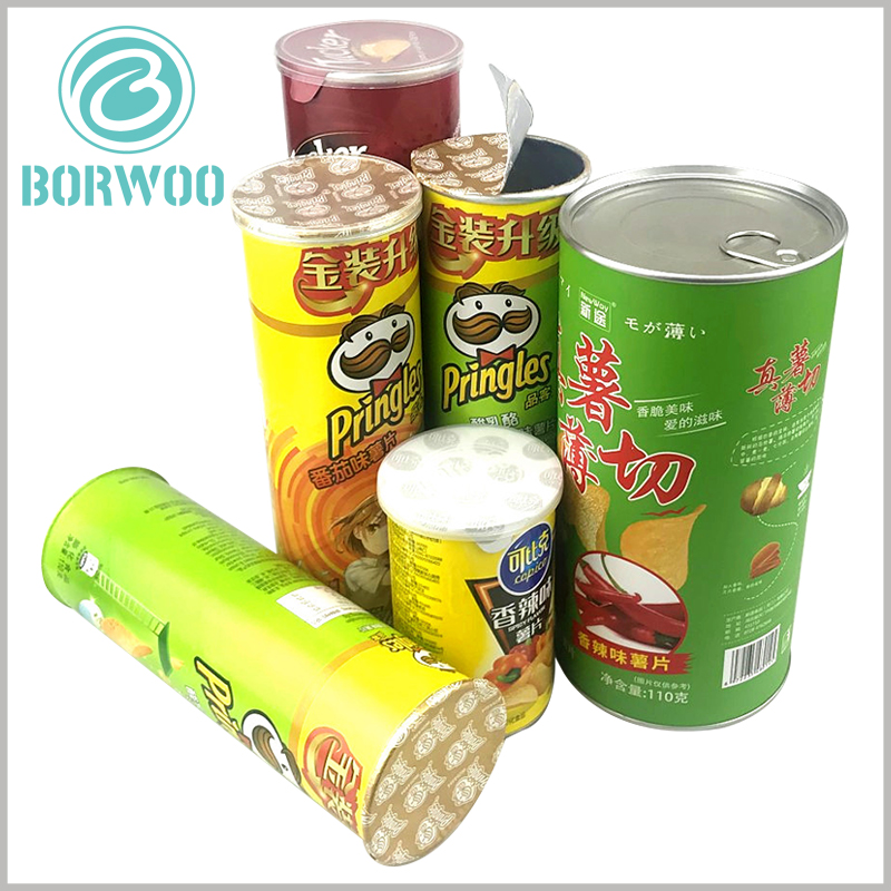 Potato chips food packaging tube wholesale.The printed content on the surface of the food tube packaging can be customized, and differentiated printed content can be used to improve the packaging’s recognition of the product.