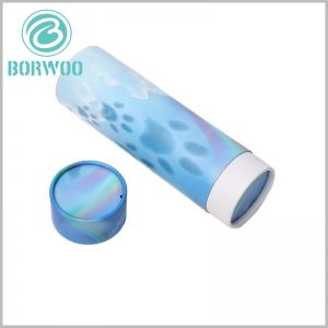 Printable long cardboard tube package with creative.The design is simple, a universal pattern of blue sky and white cloud