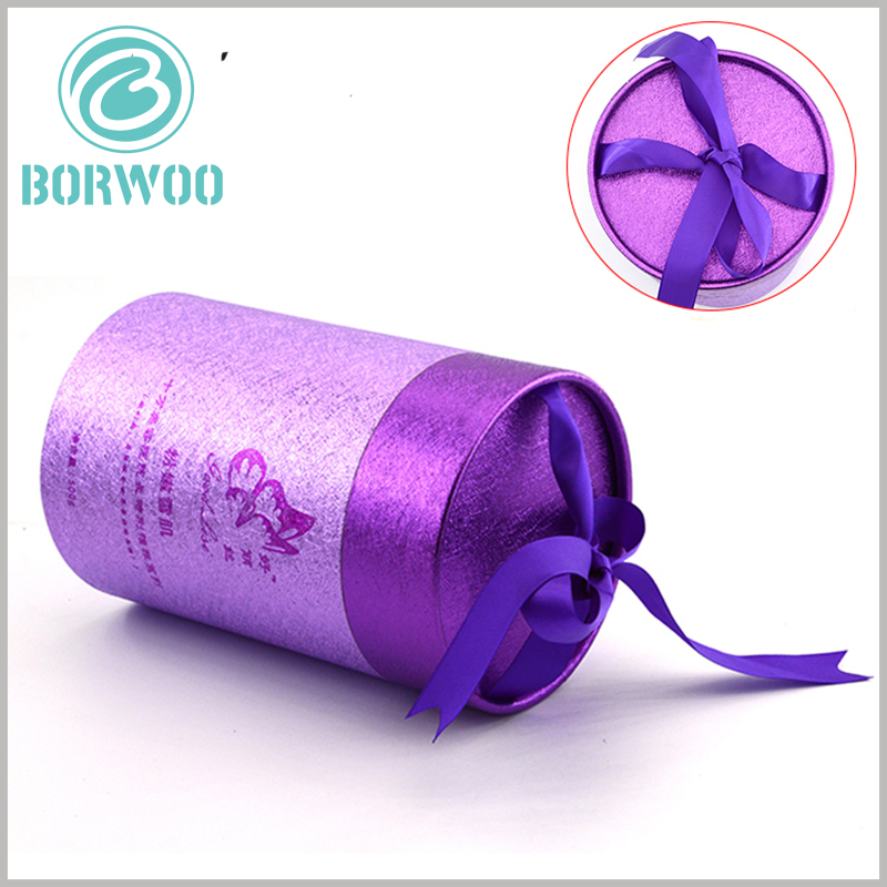 Purple cosmetic tube packaging boxes with ribbon