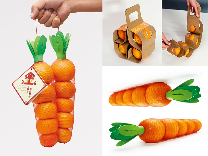 Simple original packaging design,The orange package is designed for the shape of a carrot. The brand name and additional information is reflected on the custom label.