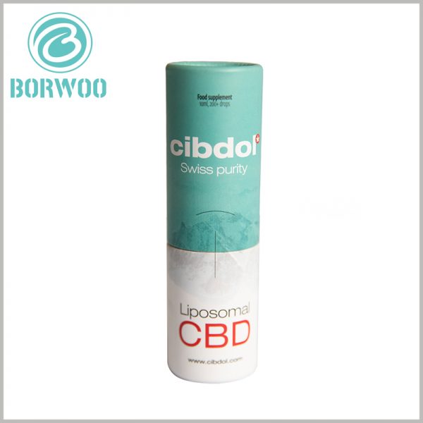 Small cardboard tube boxes for CBD essential oil packaging.The brand name and product model are printed directly on the paper tube, which is one of the important ways to promote the product.