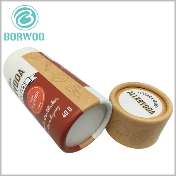 Small cardboard tube for food packaging boxes. The customized kraft paper tube packaging has a unique design and can target the characteristics of the product.