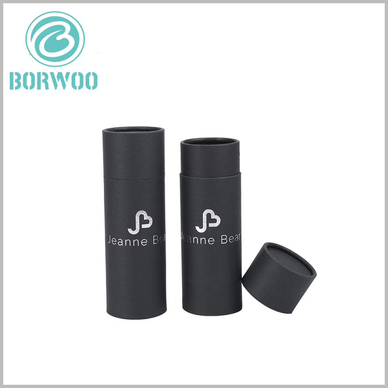 Small diameter black cardboard tube package boxes.The logo and brand name are in the hot silver printing process.