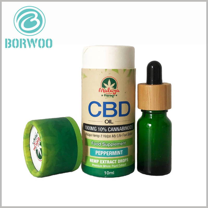 Small diameter cardboard tubes for CBD essential oil packaging boxes.The design is very lovely, some proper green with faded brown shape,Very attractive to consumers.