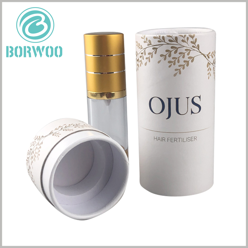 Small paper tube for hair fertilizer essential oil packaging.There is an EVA ring at the bottom of the white paper tube package to fix the essential oil glass bottle.