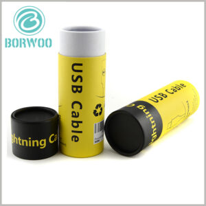 Special printing yellow tube box with lid for USB cable