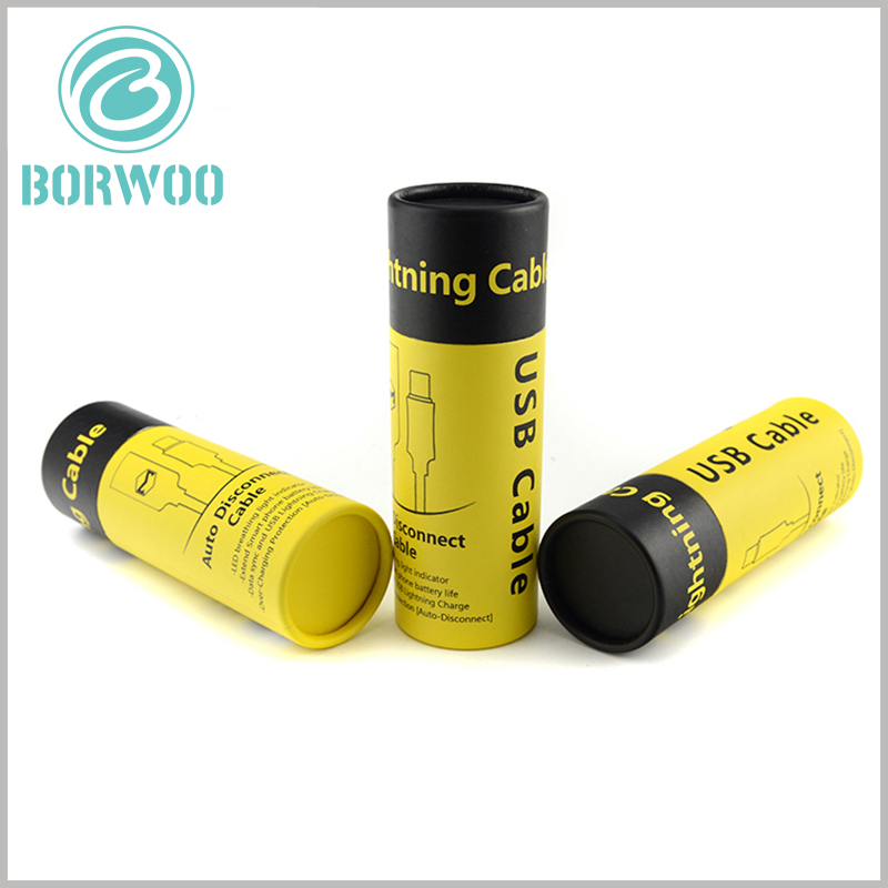 Special printing yellow tube box with lid for USB cable packaging
