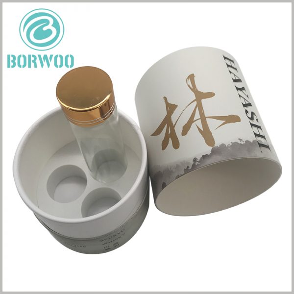 Three bottles tube packaging boxes wholesale, can use EVA to fix the fragile bottles, so as to protect the bottles and products well.