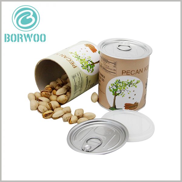Tube food packaging with easy-open aluminum lid for dried fruit.The inside of the customized food packaging tube has tin foil, and the top has an aluminum cover and a plastic cover, which can ensure the sealing effect of the package.