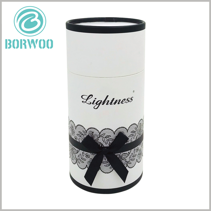 White cardboard tube gift packaging boxes wholesale.use a combination of printed lace and adhesive tissue lace to give a more vivid atmosphere.