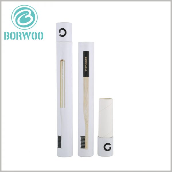White paper tube packaging for toothbrush. For economizing the printing, it uses a simple and elegant pure design with just a few decorations to attract customers.