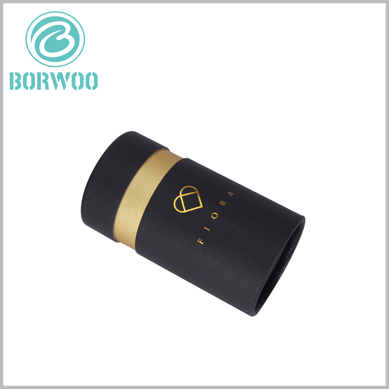 Wholesale Black cardboard tube packaging for cosmetics boxes.High-end black cardboard tube packaging with gold LOGO